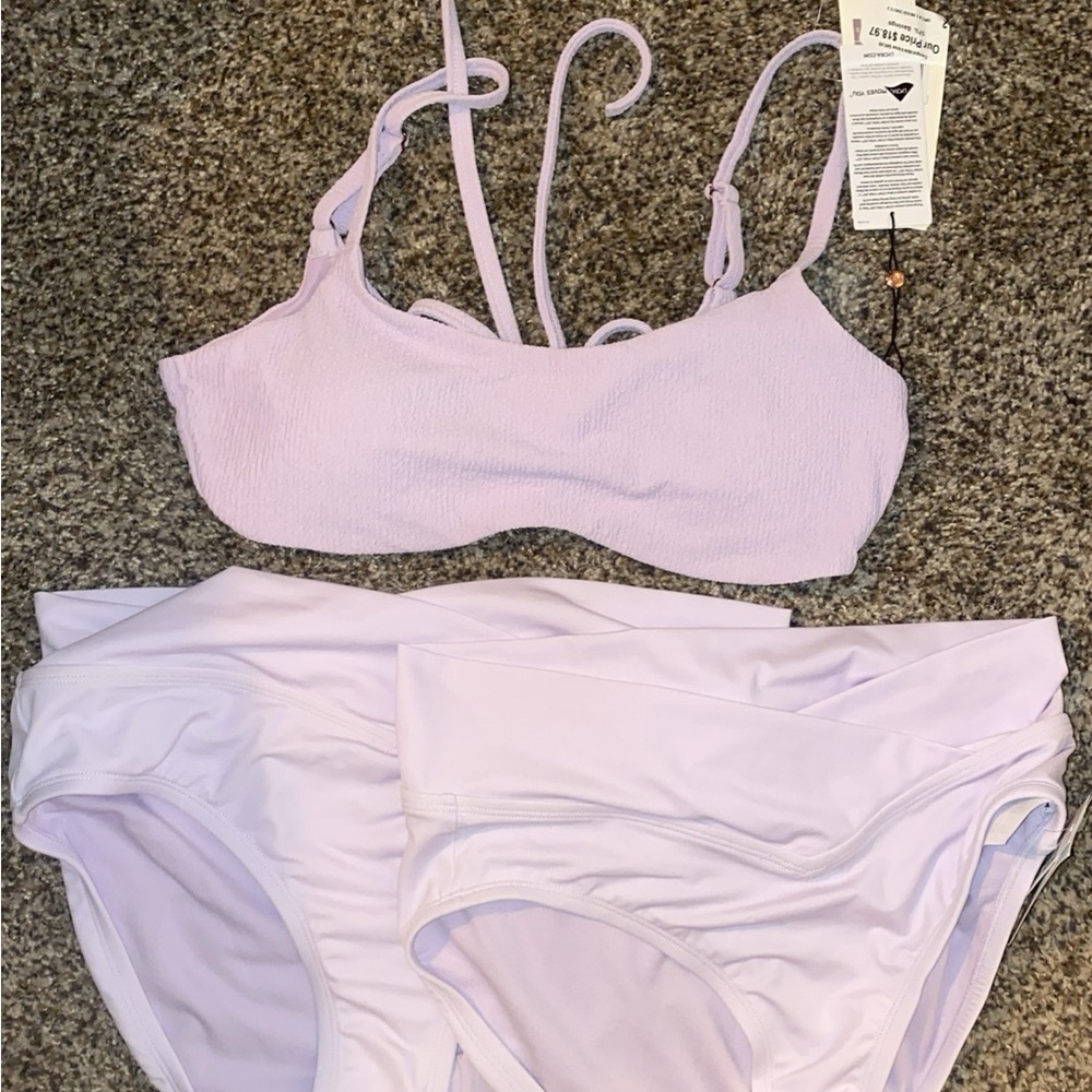 NWT Lavender Calia removable padding swim top w/ matching DSG high waist bottoms